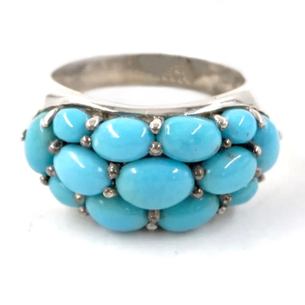 SLEEPING BEAUTY • Sterling Silver 925 Cluster Turquoise Stone Artisan Ring